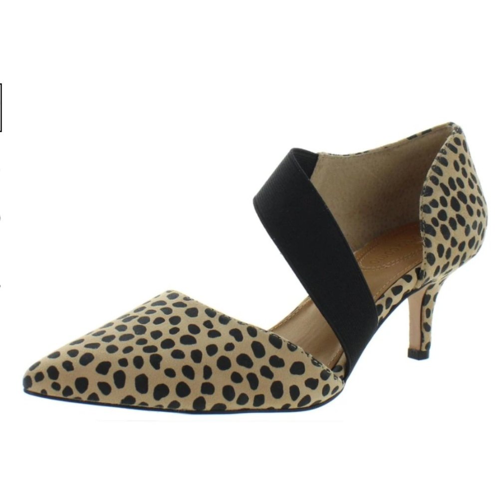Corso Como Leopard Print Pointed Toe Kitten Heel with Black Elastic Strap